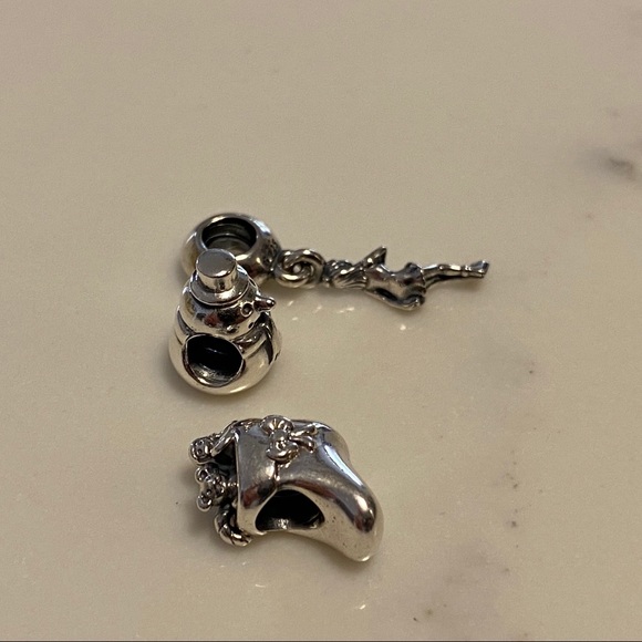 Set of 3 Brand New Pandora Silver Charms w/ Pouch - Picture 8 of 9